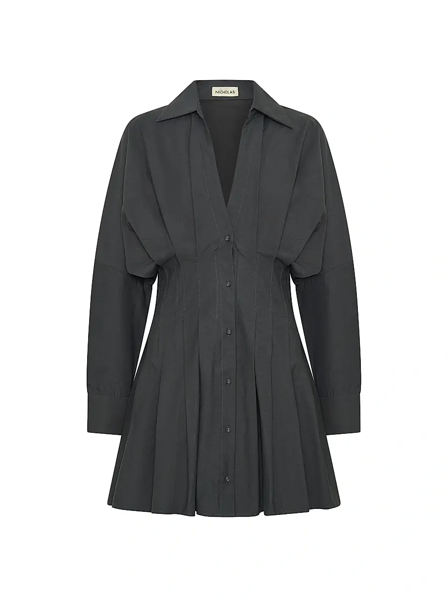 NICHOLAS Women's Fabienne Pleated Mini-Shirtdress - Charcoal | Image 1 NICHOLAS Women's Fabienne Pleated Mini-Shirtdress - Charcoal | Image 1