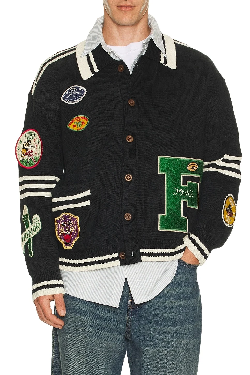 Varsity Patch Collared Cardigan Varsity Patch Collared Cardigan