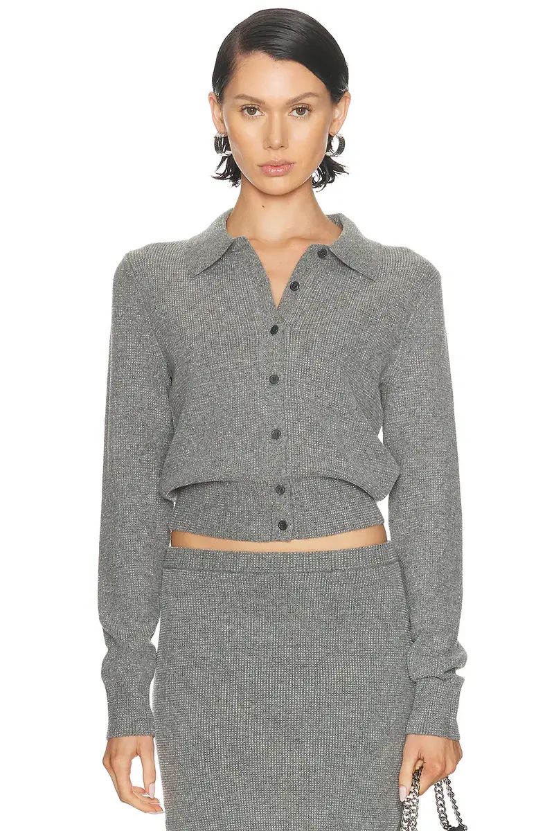 Alexander Wang Hotfix Long Sleeve Polo Cardigan | Image 1 Alexander Wang Hotfix Long Sleeve Polo Cardigan | Image 1