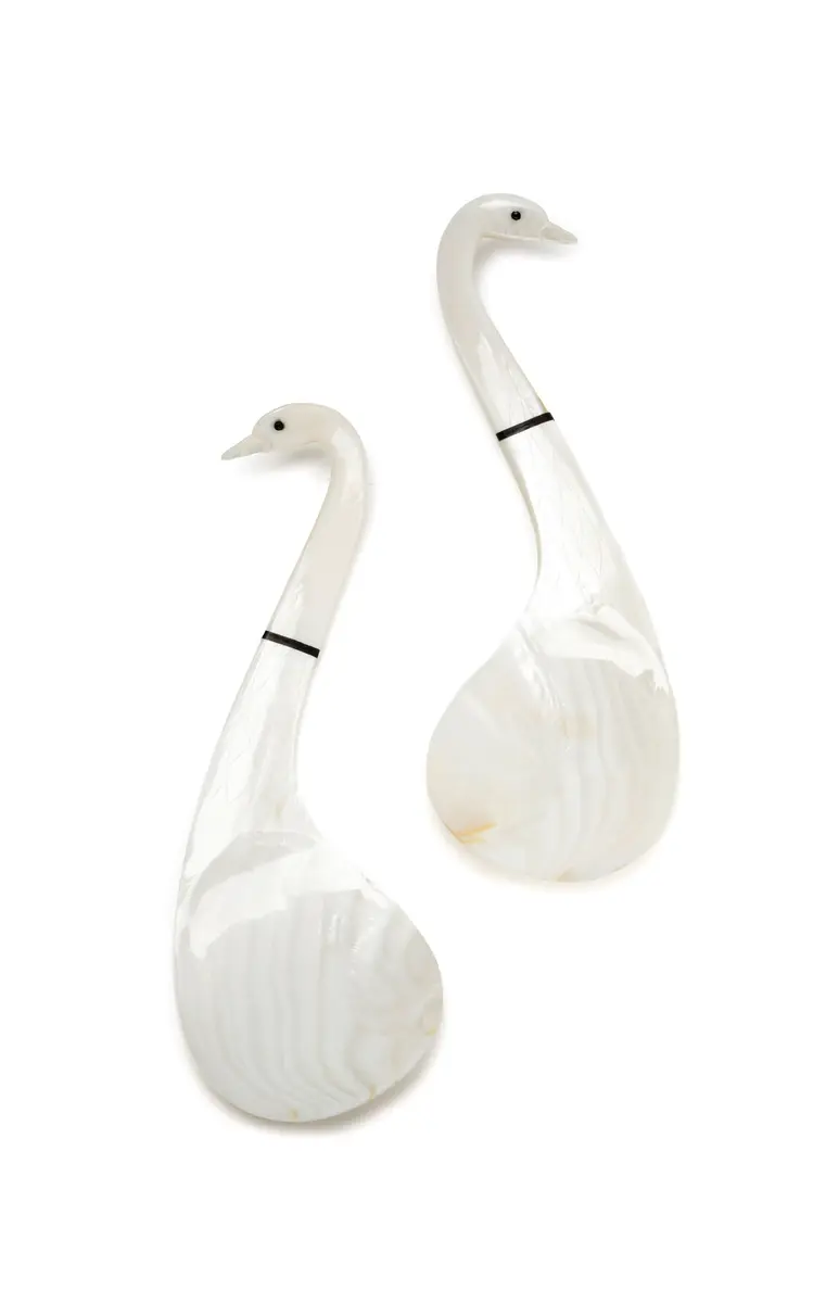 Gohar World Set-of-Two Swan Mother-of-Pearl Serving Spoons - White | Image 1 Gohar World Set-of-Two Swan Mother-of-Pearl Serving Spoons - White | Image 1