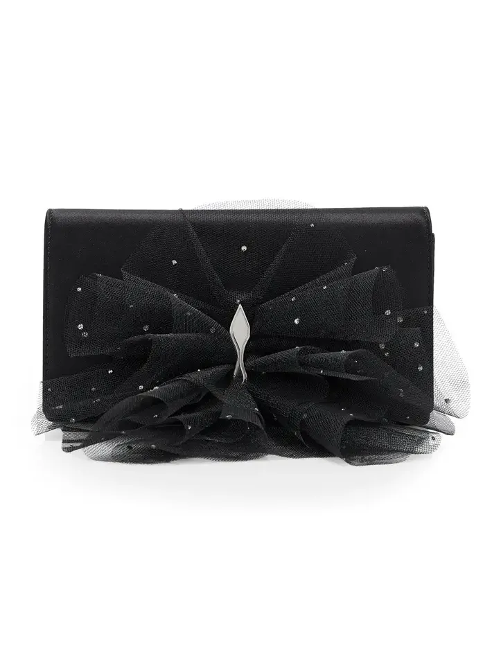 Bettina Tulle-Embellished Satin Clutch