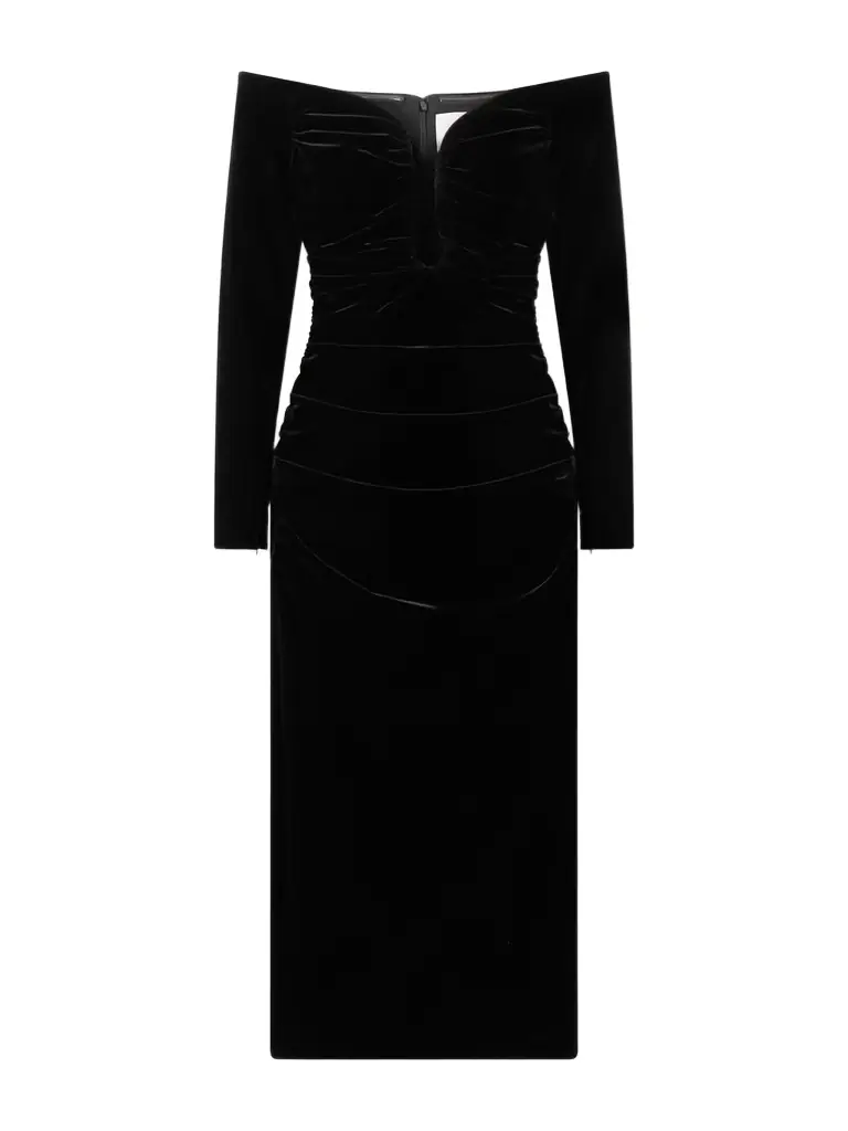 Ruched Velvet Midi Dress Ruched Velvet Midi Dress