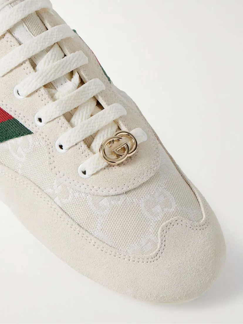 Gucci Shift Webbing And Leather-trimmed Canvas-jacquard And Suede Sneakers | Thumbnail 4 Gucci Shift Webbing And Leather-trimmed Canvas-jacquard And Suede Sneakers | Thumbnail 4