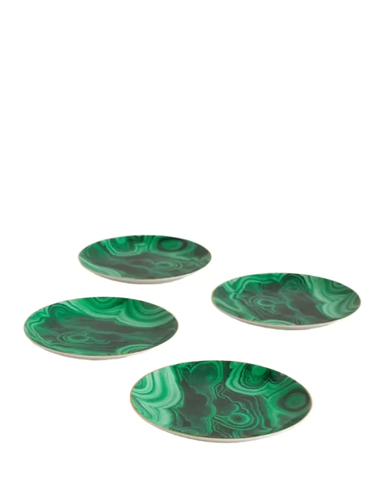L'Objet Malachite Set Of Four Porcelain Canapé Plates