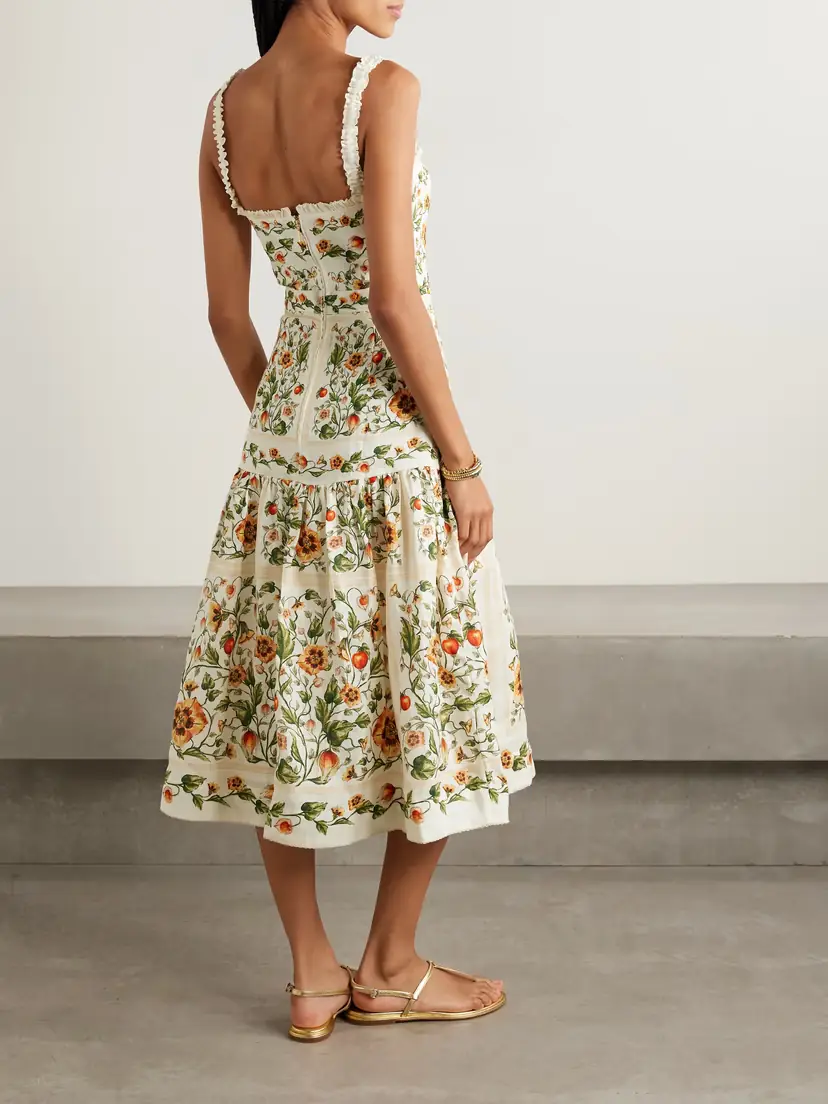 Agua by Agua Bendita Nispero Tiered Embroidered Printed Linen Midi Dress | Thumbnail 3 Agua by Agua Bendita Nispero Tiered Embroidered Printed Linen Midi Dress | Thumbnail 3