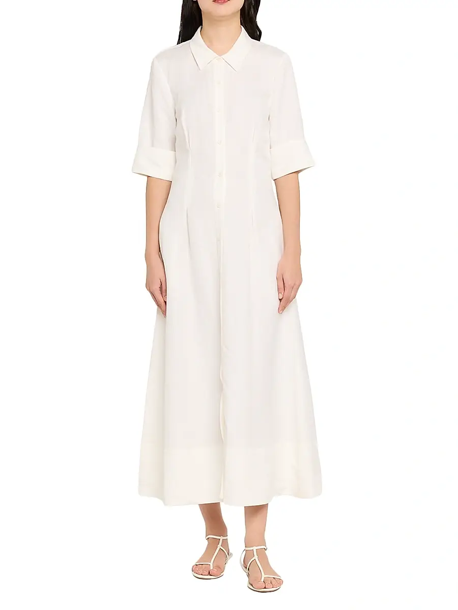 SIMKHAI Women's Claudine Linen-Blend Midi-Shirtdress - White | Thumbnail 2 SIMKHAI Women's Claudine Linen-Blend Midi-Shirtdress - White | Thumbnail 2
