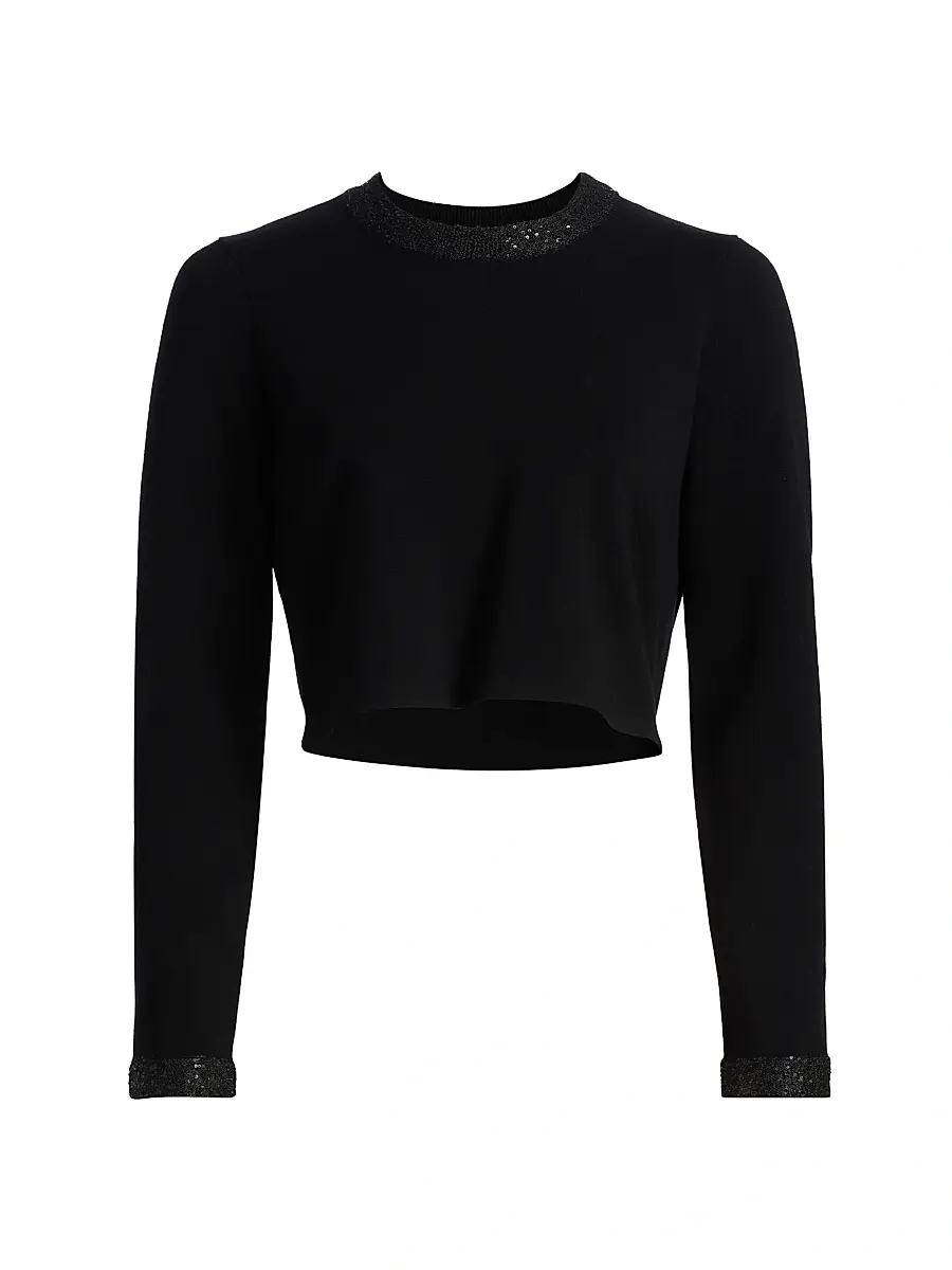 A.L.C. Women's Marley Embellished Long-Sleeve Crop Top - Black | Image 1 A.L.C. Women's Marley Embellished Long-Sleeve Crop Top - Black | Image 1