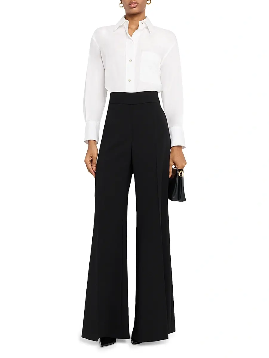 Carolina Herrera Women's High-Rise Wool Wide-Leg Pants - Black | Thumbnail 2 Carolina Herrera Women's High-Rise Wool Wide-Leg Pants - Black | Thumbnail 2