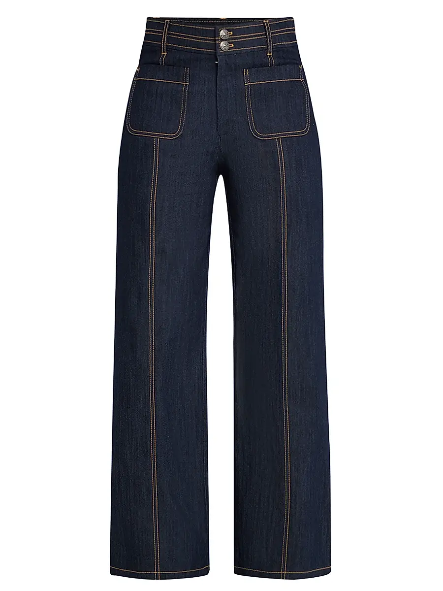 Cinq à Sept Women's Dorothea Topstitched High-Rise Wide-Leg Jeans - Indigo | Image 1 Cinq à Sept Women's Dorothea Topstitched High-Rise Wide-Leg Jeans - Indigo | Image 1