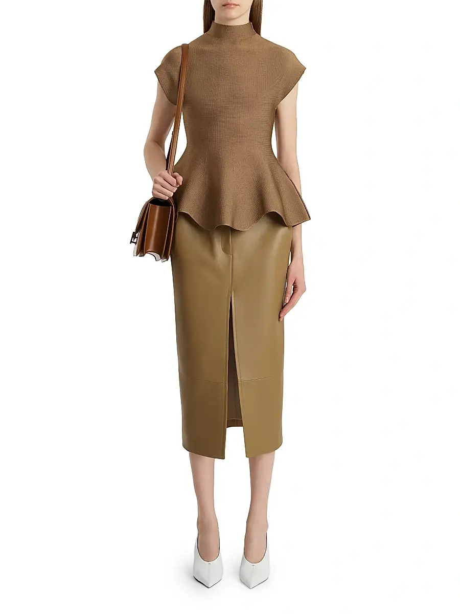 Khaite Women's Knit Peplum Hem Top - Carob | Thumbnail 2 Khaite Women's Knit Peplum Hem Top - Carob | Thumbnail 2