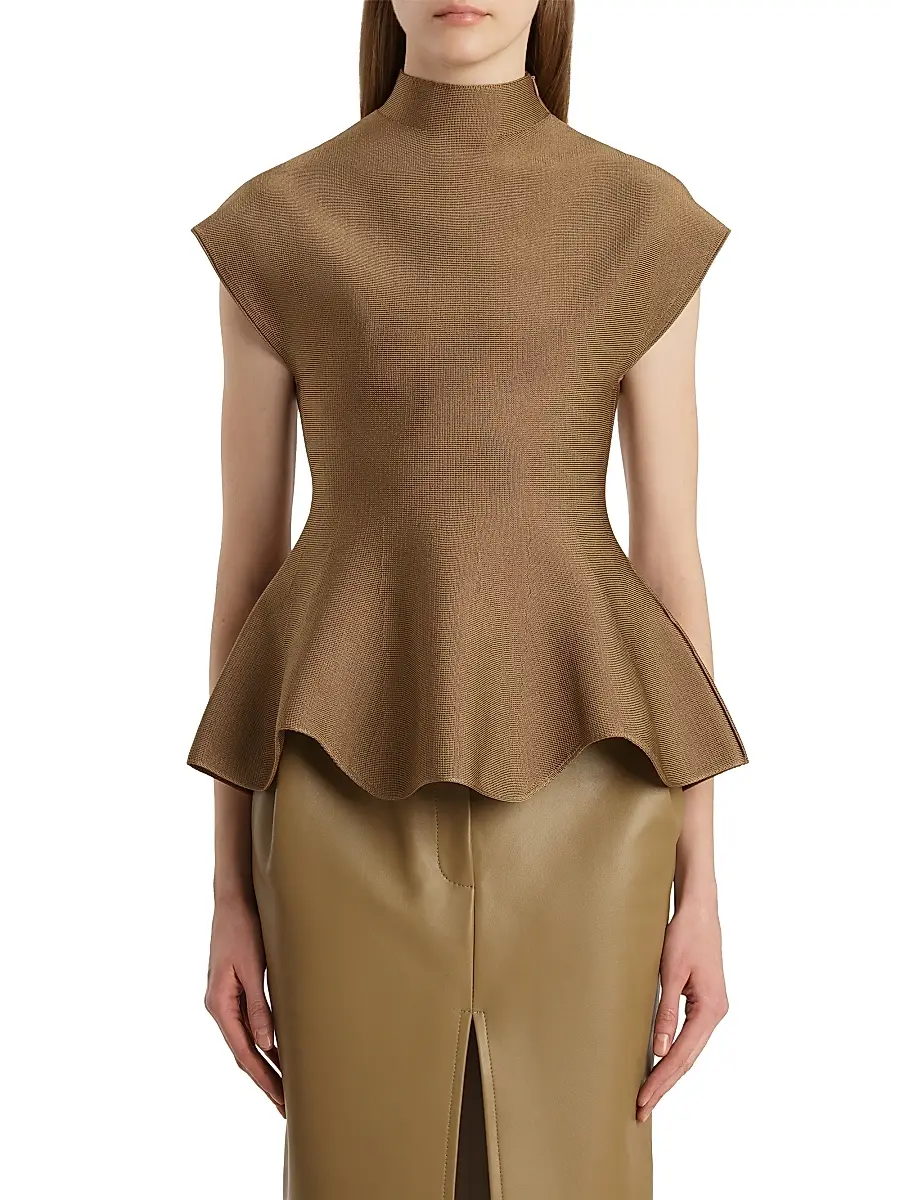 Khaite Women's Knit Peplum Hem Top - Carob | Thumbnail 3 Khaite Women's Knit Peplum Hem Top - Carob | Thumbnail 3