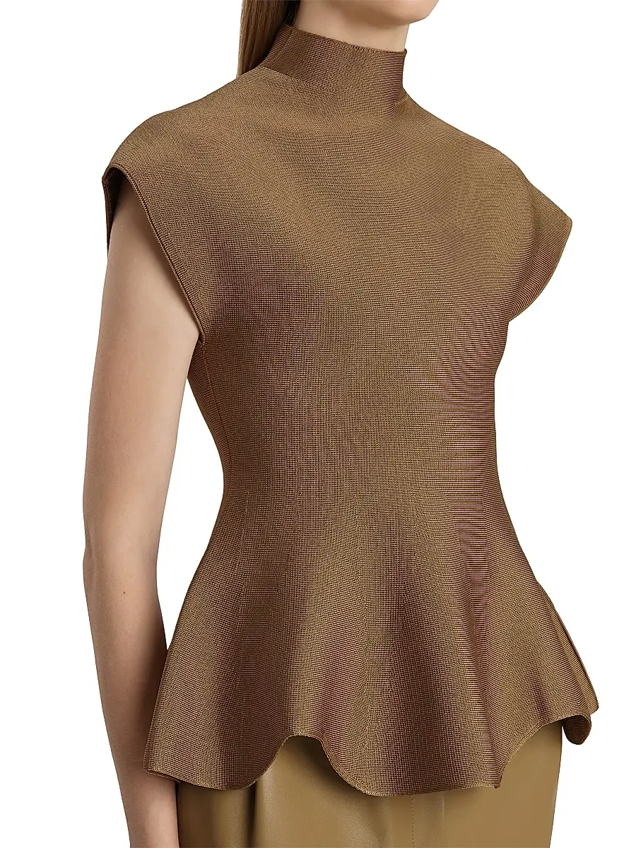 Khaite Women's Knit Peplum Hem Top - Carob | Thumbnail 5 Khaite Women's Knit Peplum Hem Top - Carob | Thumbnail 5