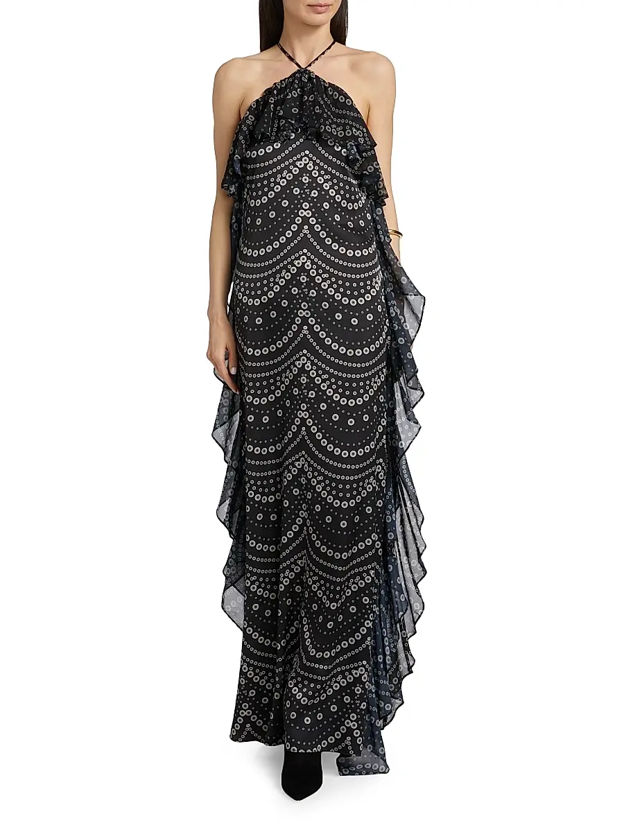 Misa Los Angeles Women's Lupita Polka Dot Chiffon Halterneck Maxi Dress | Thumbnail 3 Misa Los Angeles Women's Lupita Polka Dot Chiffon Halterneck Maxi Dress | Thumbnail 3