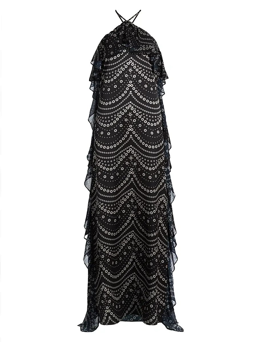MISA Los Angeles Women's Lupita Polka Dot Chiffon Halterneck Maxi Dress - Stranded Pearls Mix | Image 1 MISA Los Angeles Women's Lupita Polka Dot Chiffon Halterneck Maxi Dress - Stranded Pearls Mix | Image 1