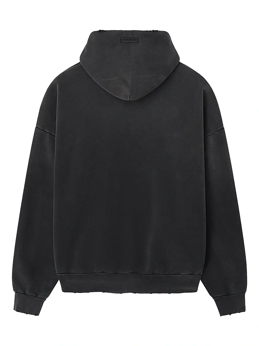 Fear of God Men's Logo Distressed Cotton Hoodie - Black | Thumbnail 2