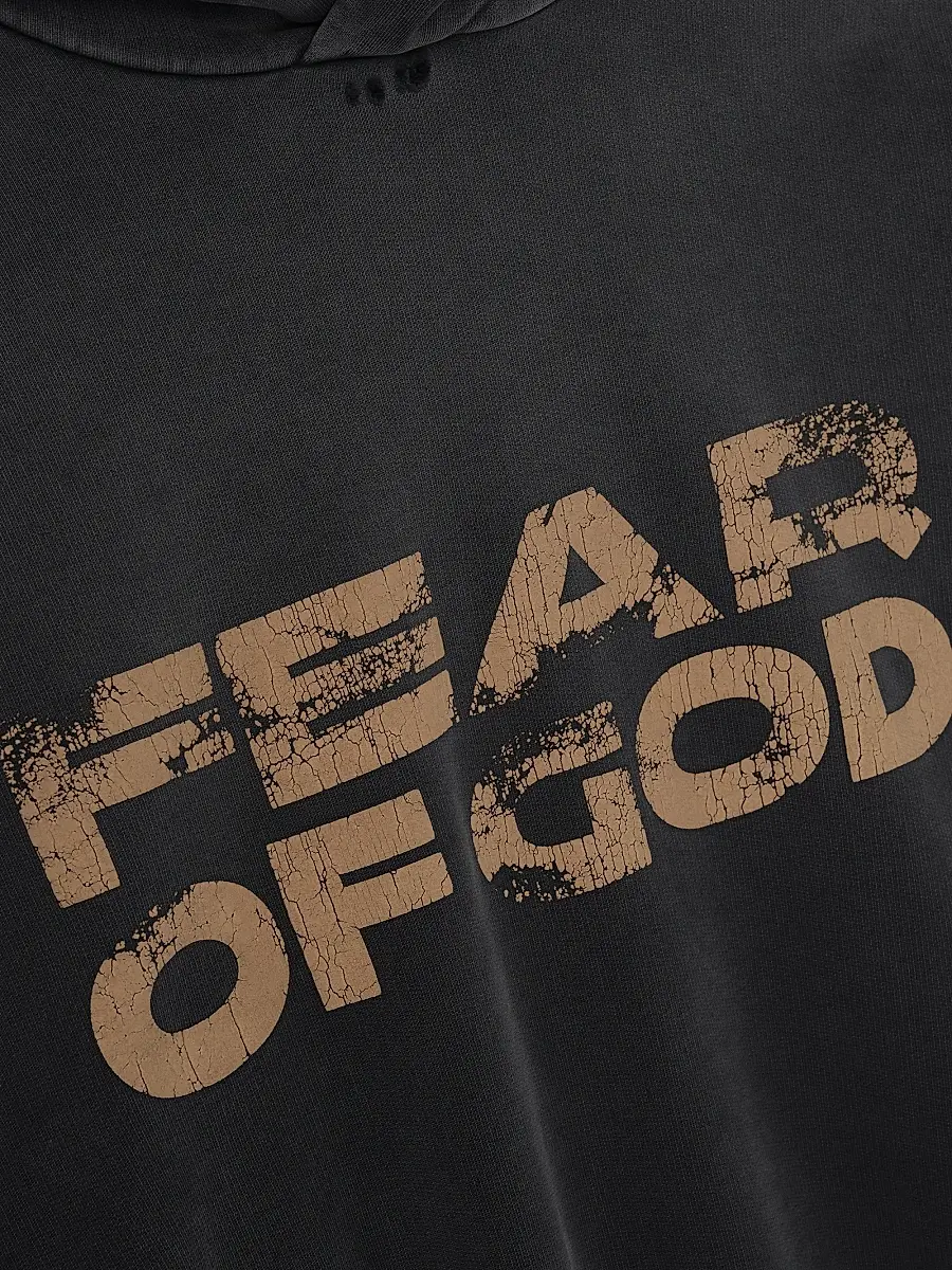 Fear of God Men's Logo Distressed Cotton Hoodie - Black | Thumbnail 3