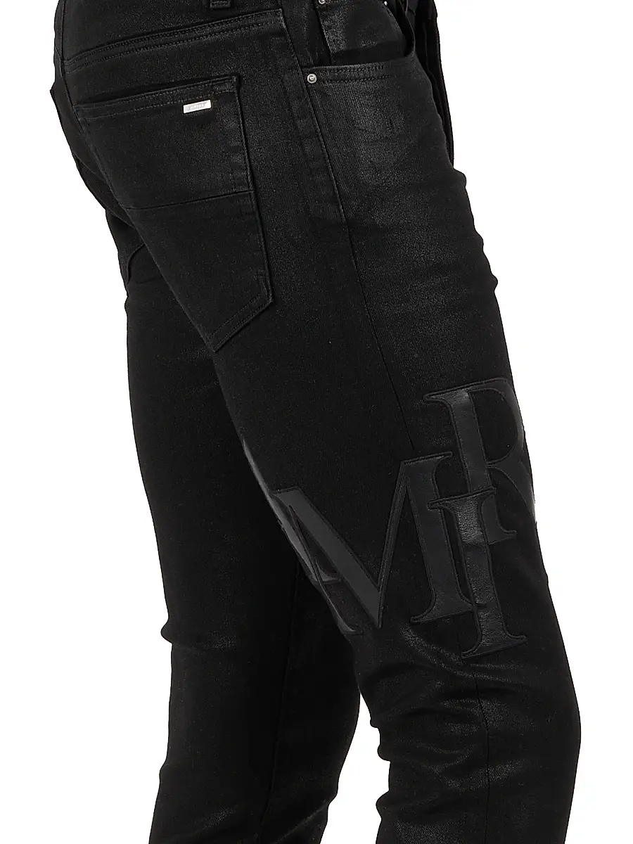 AMIRI Men's Staggered Logo Waxed Skinny Jeans | Thumbnail 4 AMIRI Men's Staggered Logo Waxed Skinny Jeans | Thumbnail 4
