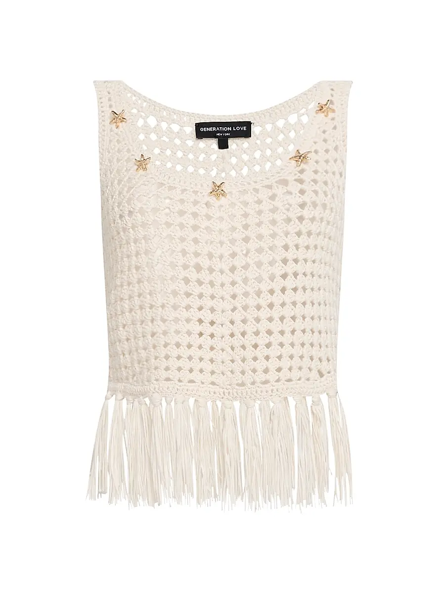 Generation Love Women's Ginger Embellished Crochet Fringe Tank - Open White | Image 1 Generation Love Women's Ginger Embellished Crochet Fringe Tank - Open White | Image 1