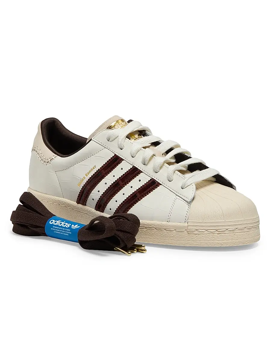 adidas Men's x Wales Bonner Superstar Crocodile-Embossed Leather Sneakers - Wonder White Fox Brown | Thumbnail 2 adidas Men's x Wales Bonner Superstar Crocodile-Embossed Leather Sneakers - Wonder White Fox Brown | Thumbnail 2