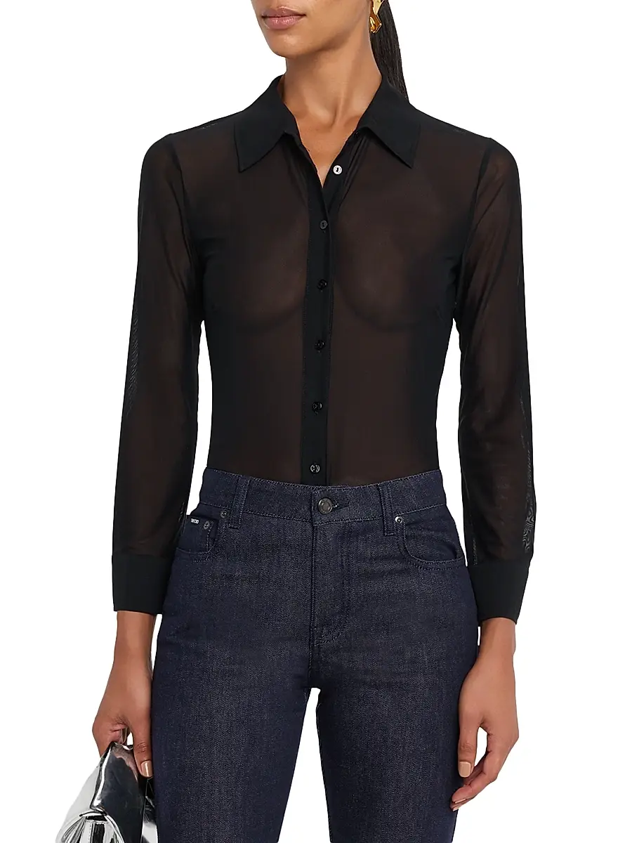 L'Agence Women's Indiana Sheer Fitted Blouse | Thumbnail 3