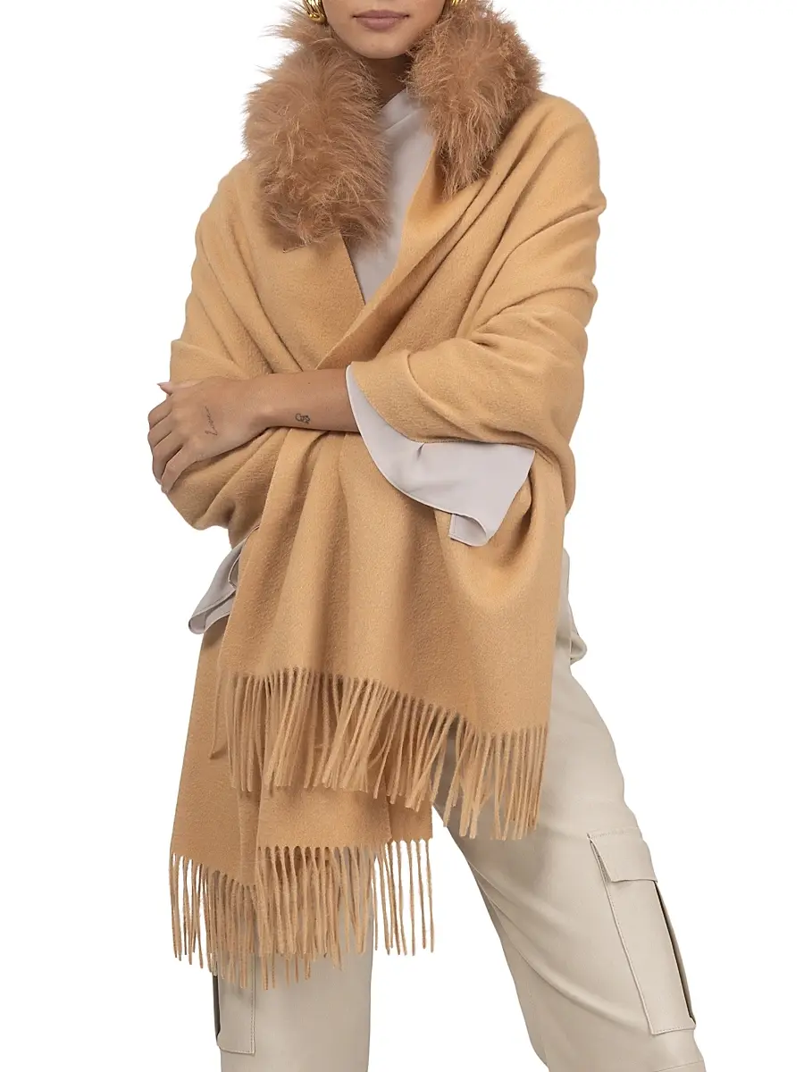 Gorski Women's Select Cashmere Stole with Select Lamb Collar | Thumbnail 2 Gorski Women's Select Cashmere Stole with Select Lamb Collar | Thumbnail 2