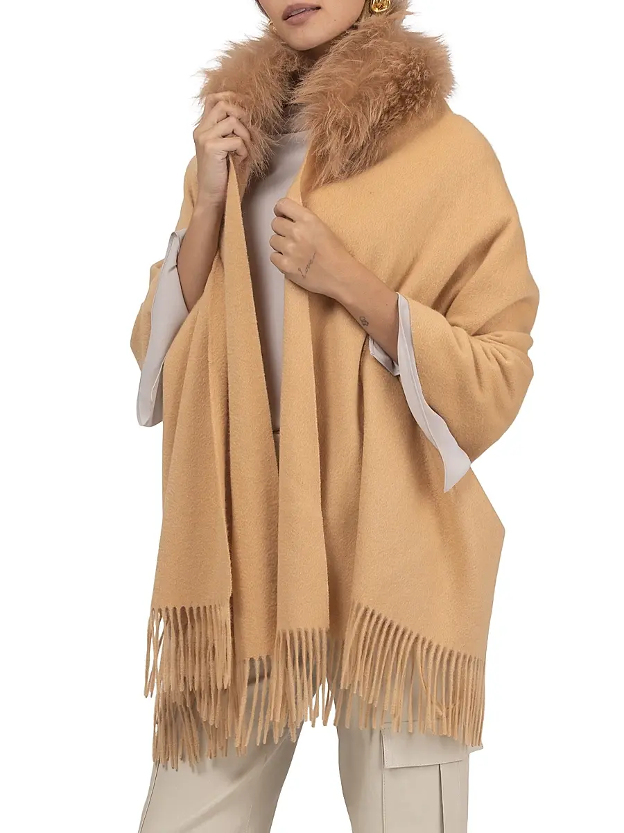 Gorski Women's Select Cashmere Stole with Select Lamb Collar | Thumbnail 3 Gorski Women's Select Cashmere Stole with Select Lamb Collar | Thumbnail 3