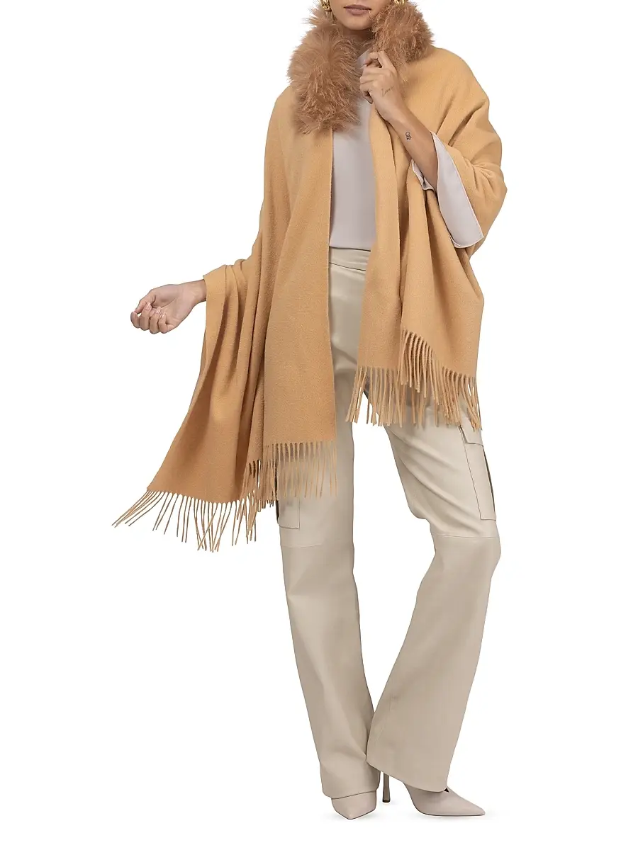 Gorski Women's Select Cashmere Stole with Select Lamb Collar | Thumbnail 5 Gorski Women's Select Cashmere Stole with Select Lamb Collar | Thumbnail 5