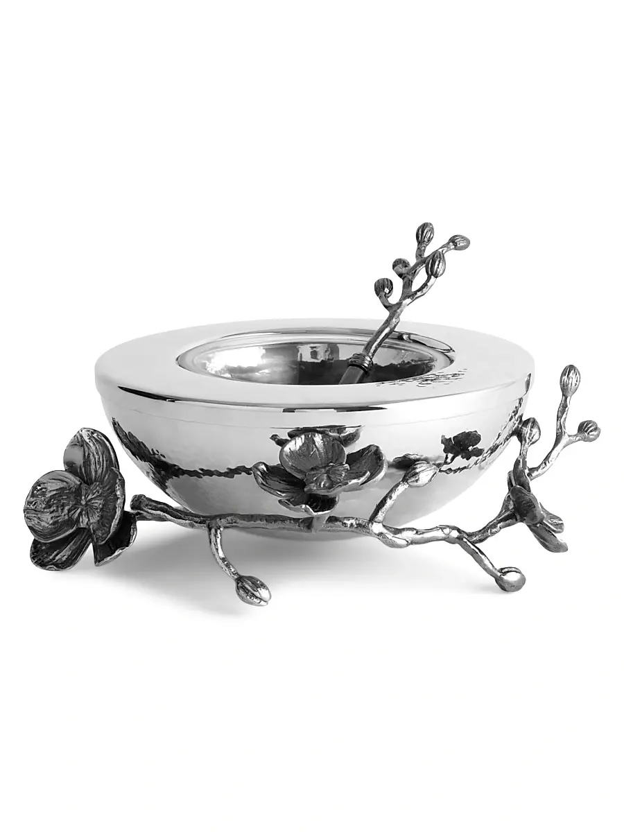 Black Orchid 3-Piece Caviar Dish & Spoon Set