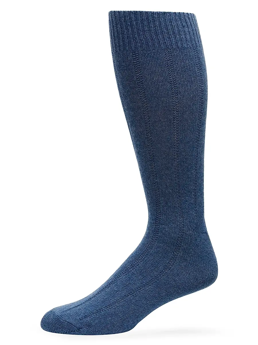 Saks Fifth Avenue Men's Rib-Knit Cashmere Crew Socks - Blue | Image 1 Saks Fifth Avenue Men's Rib-Knit Cashmere Crew Socks - Blue | Image 1