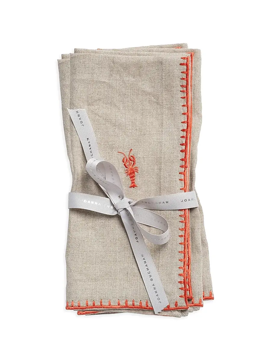 Joanna Buchanan Lobster Embroidered Dinner Napkins, Set of 2 - Flax | Image 1 Joanna Buchanan Lobster Embroidered Dinner Napkins, Set of 2 - Flax | Image 1