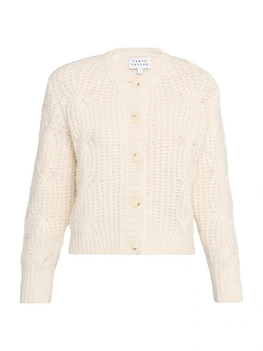 Tanya Taylor Women's Hale Cable-Knit Cardigan - Optic White | Image 1 Tanya Taylor Women's Hale Cable-Knit Cardigan - Optic White | Image 1