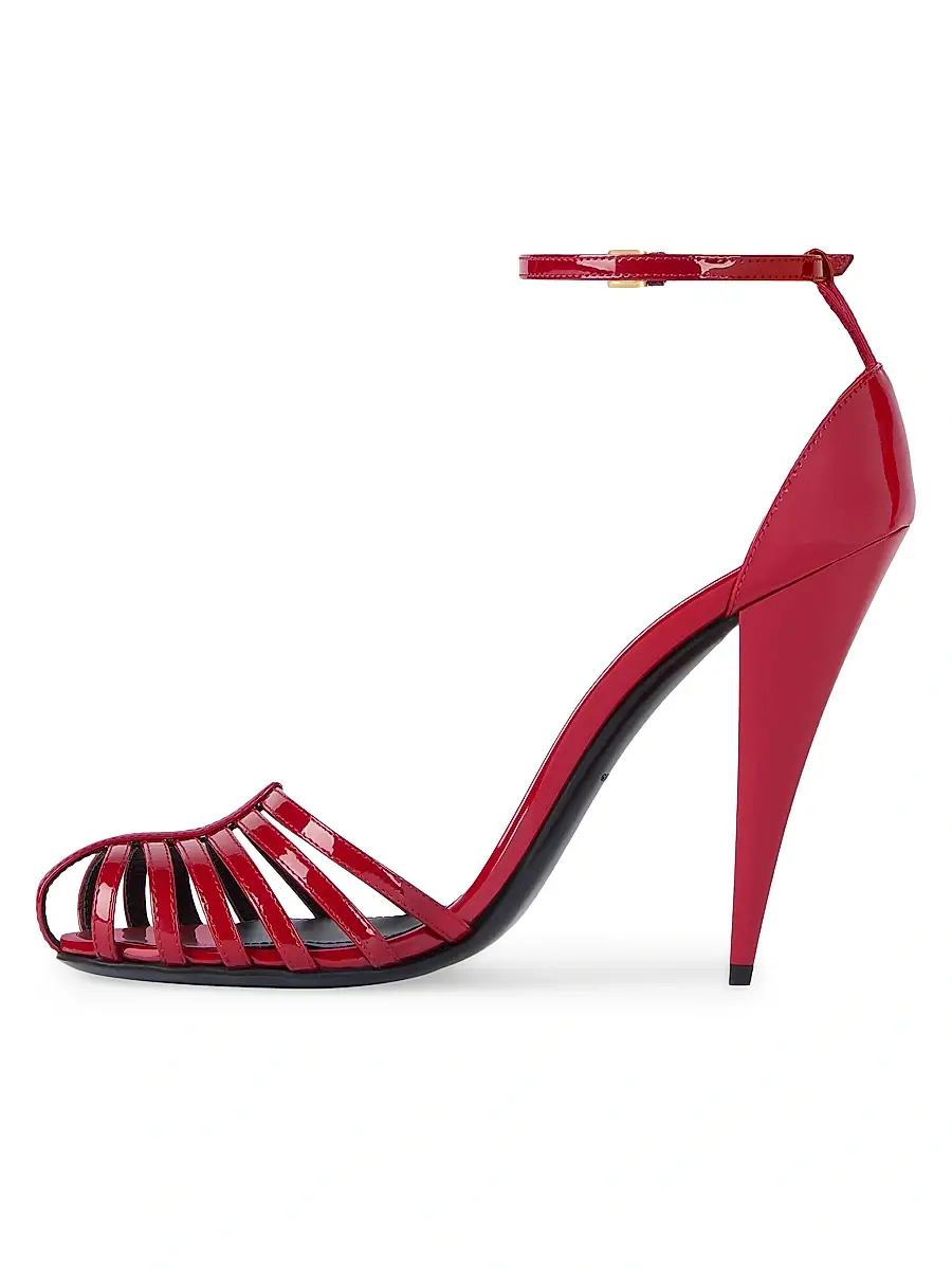 Givenchy Women's Cage Heeled Sandals in Patent Leather - Deep Red | Thumbnail 3 Givenchy Women's Cage Heeled Sandals in Patent Leather - Deep Red | Thumbnail 3