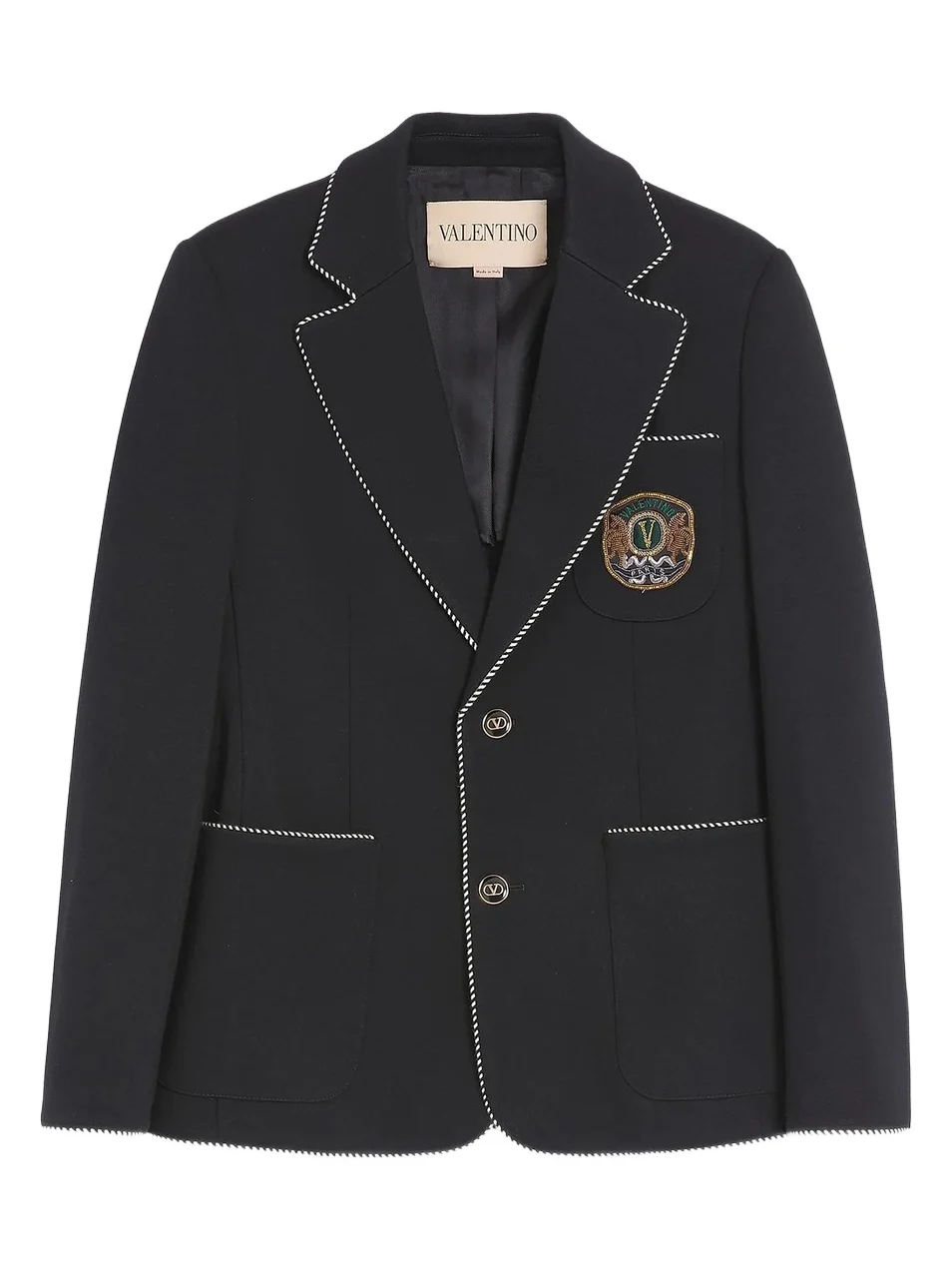 Valentino Men's Single-Breasted Wool Jacket with Patch - Black