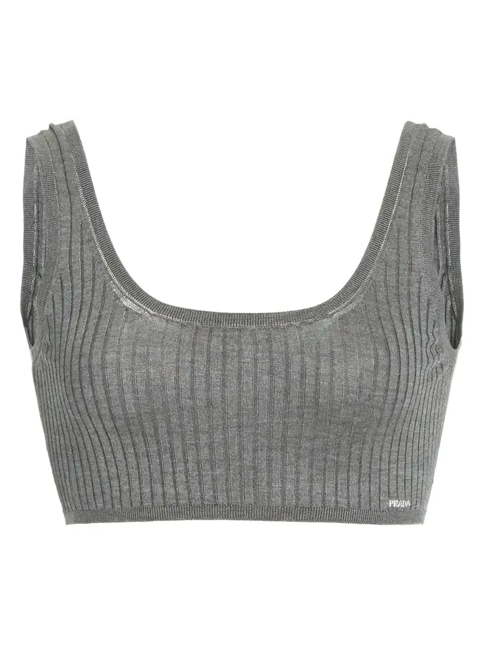 Prada Ribbed Silk Cropped Bra Top
