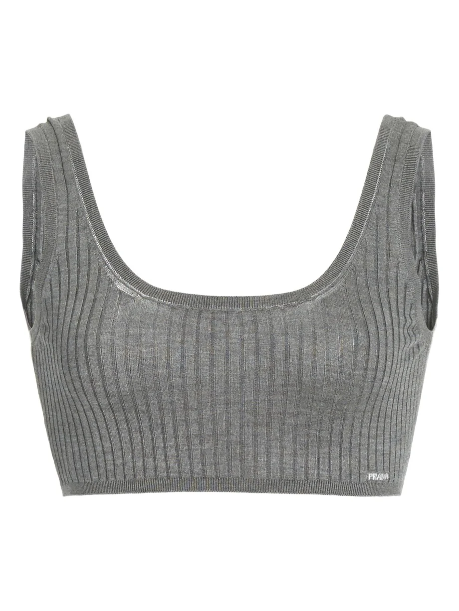 Prada Ribbed Silk Cropped Bra Top