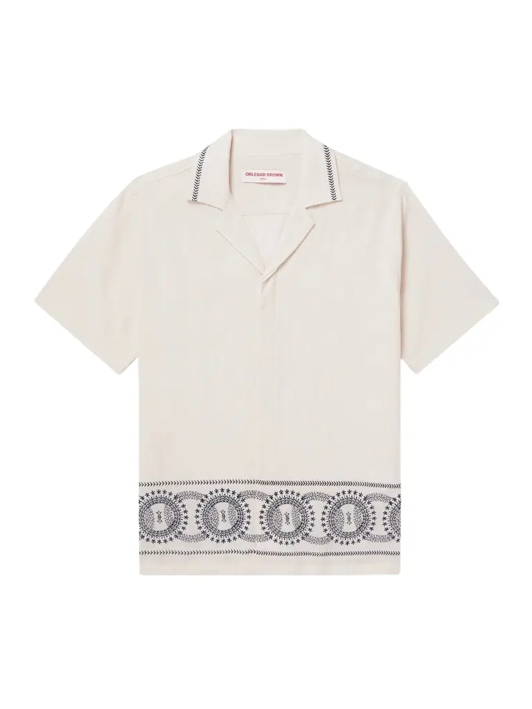 Orlebar Brown Maitan Cirqua Camp-Collar Embroidered Cotton-Gauze Shirt - Men | Image 1 Orlebar Brown Maitan Cirqua Camp-Collar Embroidered Cotton-Gauze Shirt - Men | Image 1