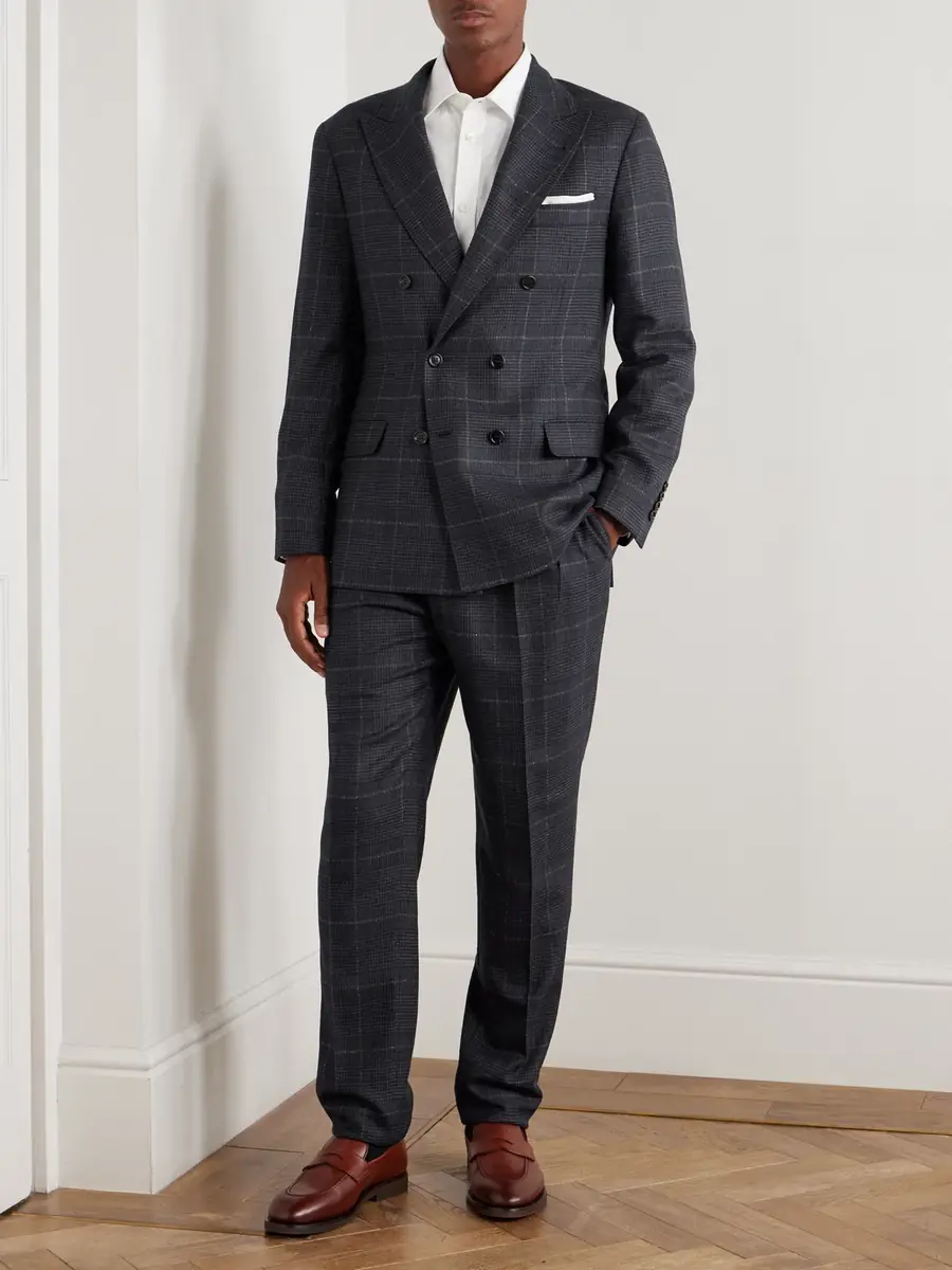 Brunello Cucinelli Checked Double-Breasted Cashmere and Virgin Wool-Blend Suit Jacket - Men | Thumbnail 2 Brunello Cucinelli Checked Double-Breasted Cashmere and Virgin Wool-Blend Suit Jacket - Men | Thumbnail 2