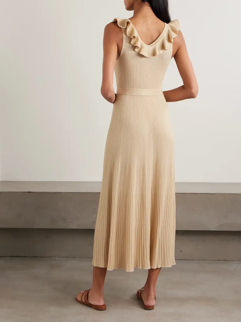Zimmermann Awaken Ruffled Belted Metallic Ribbed-knit Midi Dress | Thumbnail 3 Zimmermann Awaken Ruffled Belted Metallic Ribbed-knit Midi Dress | Thumbnail 3