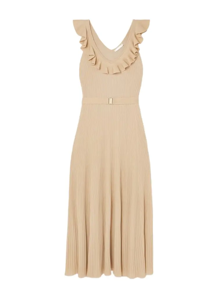 Awaken Ruffled Belted Metallic Ribbed-knit Midi Dress Awaken Ruffled Belted Metallic Ribbed-knit Midi Dress