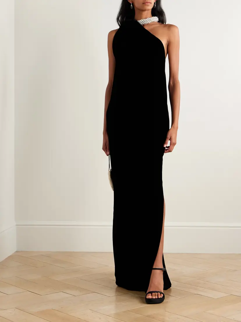 Stella McCartney One-shoulder Embellished Draped Velvet Halterneck Gown | Thumbnail 2 Stella McCartney One-shoulder Embellished Draped Velvet Halterneck Gown | Thumbnail 2