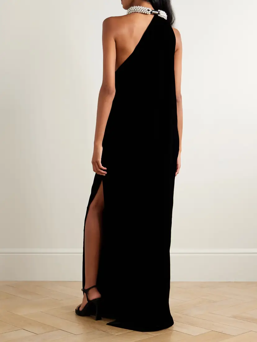 Stella McCartney One-shoulder Embellished Draped Velvet Halterneck Gown | Thumbnail 3 Stella McCartney One-shoulder Embellished Draped Velvet Halterneck Gown | Thumbnail 3