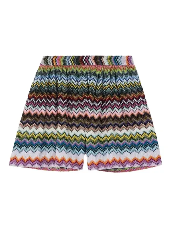 Striped Metallic Crochet-knit Shorts