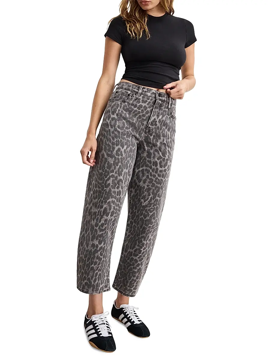 GOOD AMERICAN Women's Good Standard Leopard Barrel Jeans | Thumbnail 2 GOOD AMERICAN Women's Good Standard Leopard Barrel Jeans | Thumbnail 2