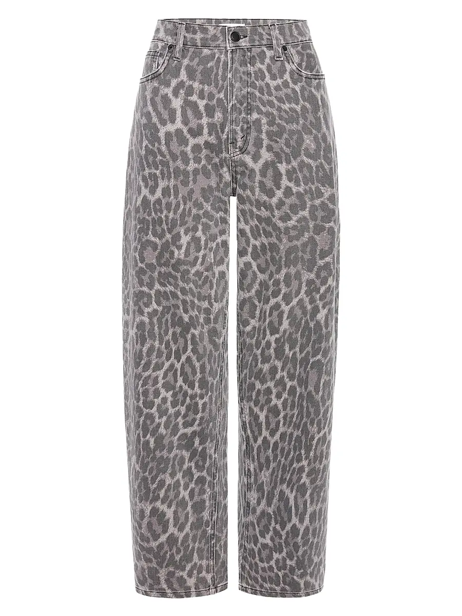 Good American Women's Good Standard Leopard Barrel Jeans - Grey Lucky Leopard | Image 1 Good American Women's Good Standard Leopard Barrel Jeans - Grey Lucky Leopard | Image 1