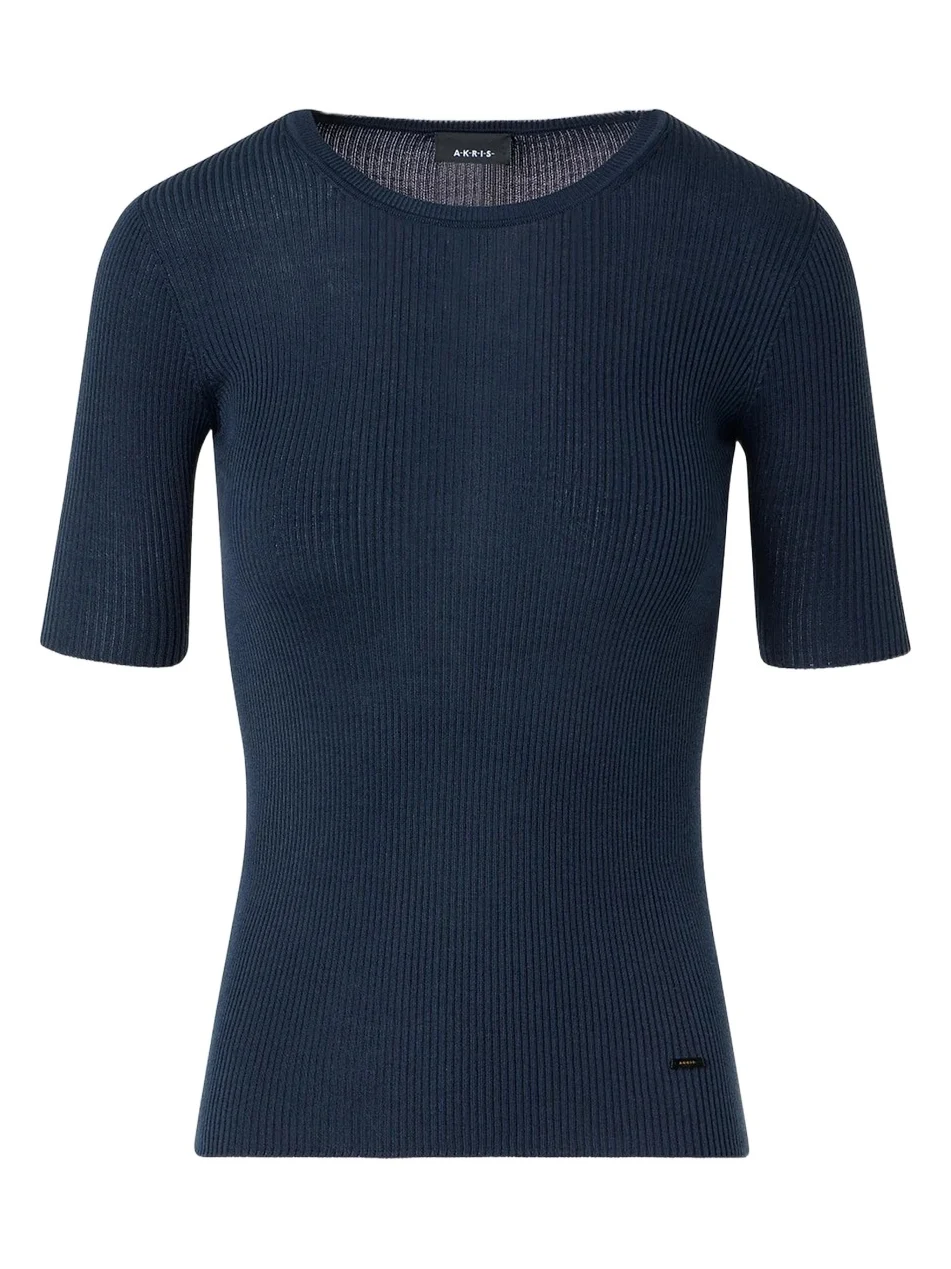 Akris Women's Rib-Knit Silk-Blend Short-Sleeve Sweater