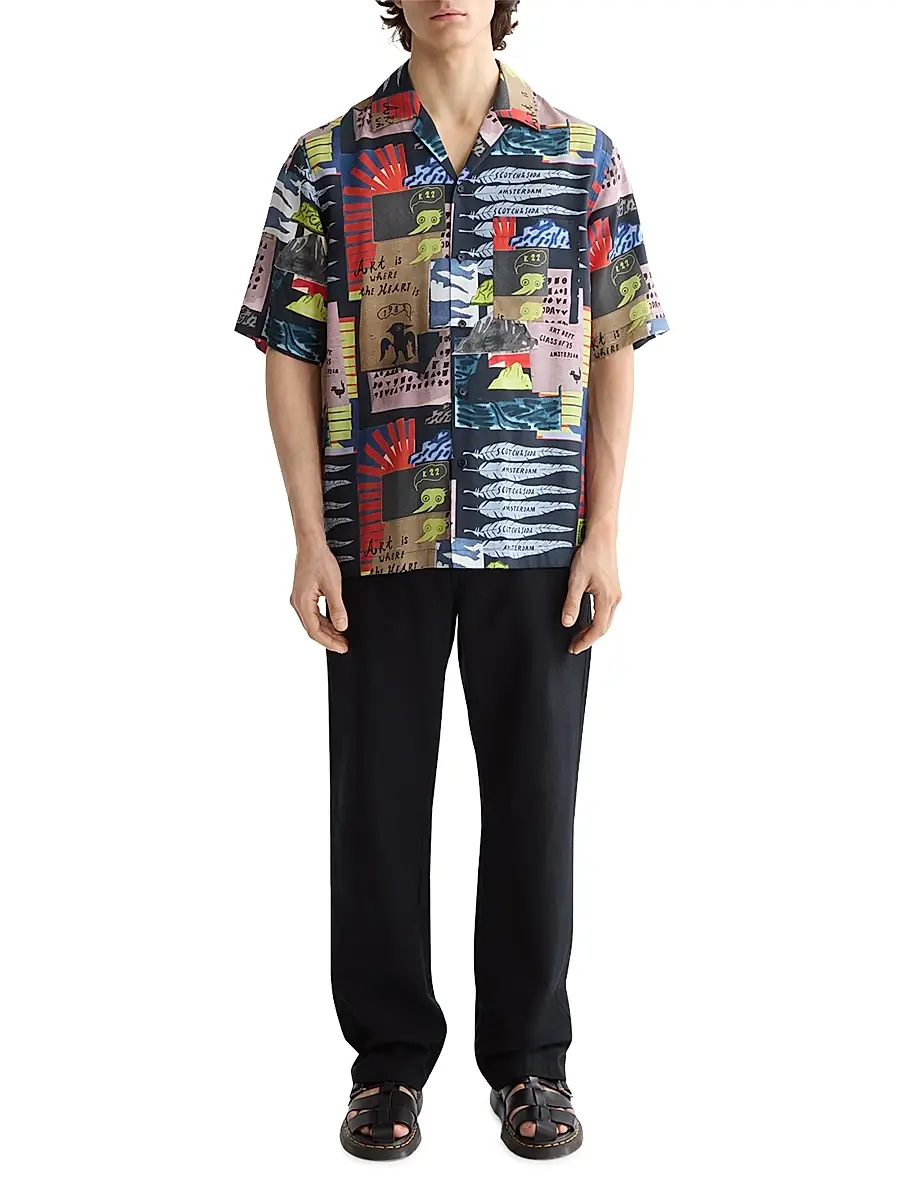 Scotch & Soda Men's Graphic Short-Sleeve Camp Shirt | Thumbnail 2 Scotch & Soda Men's Graphic Short-Sleeve Camp Shirt | Thumbnail 2