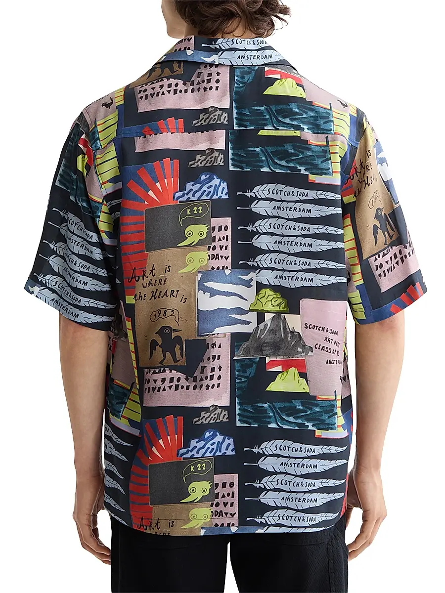 Scotch & Soda Men's Graphic Short-Sleeve Camp Shirt | Thumbnail 4 Scotch & Soda Men's Graphic Short-Sleeve Camp Shirt | Thumbnail 4