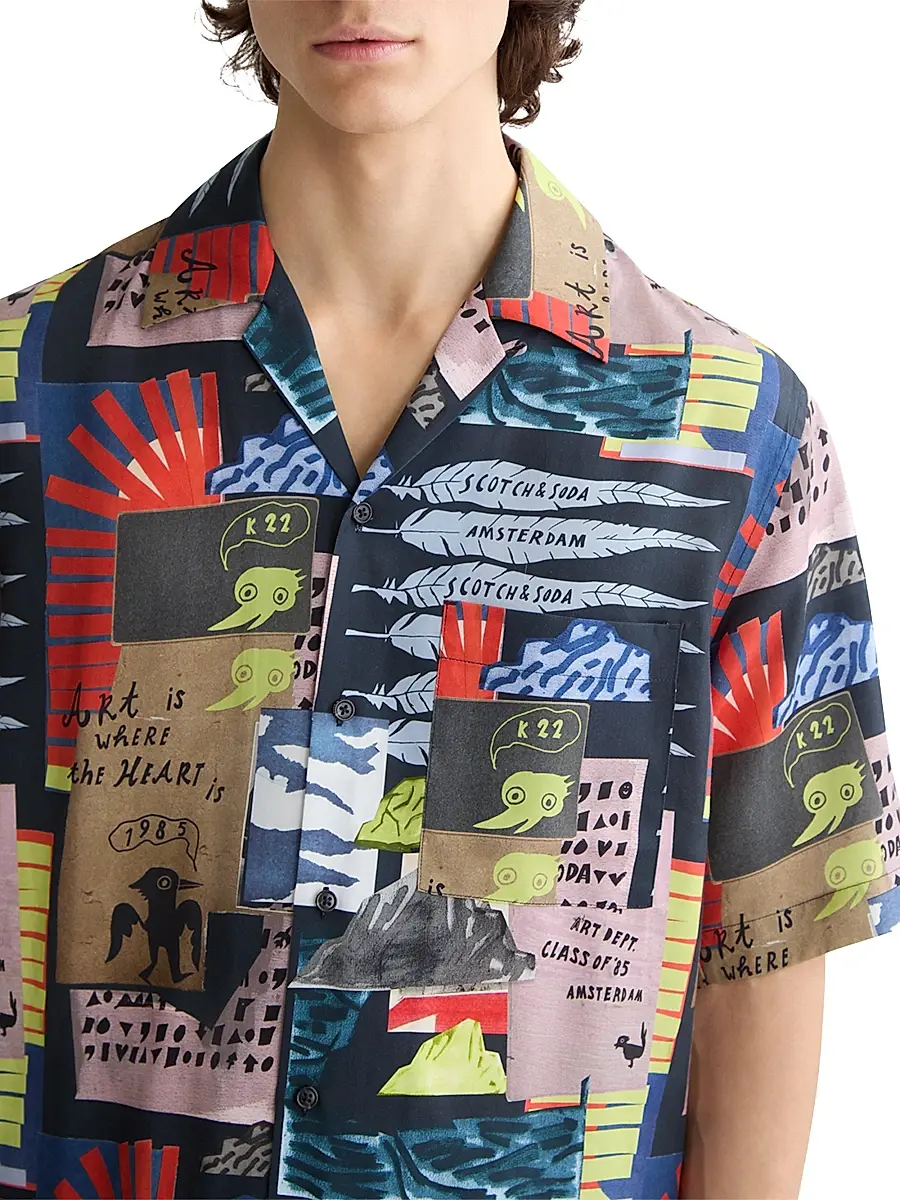Scotch & Soda Men's Graphic Short-Sleeve Camp Shirt | Thumbnail 5 Scotch & Soda Men's Graphic Short-Sleeve Camp Shirt | Thumbnail 5