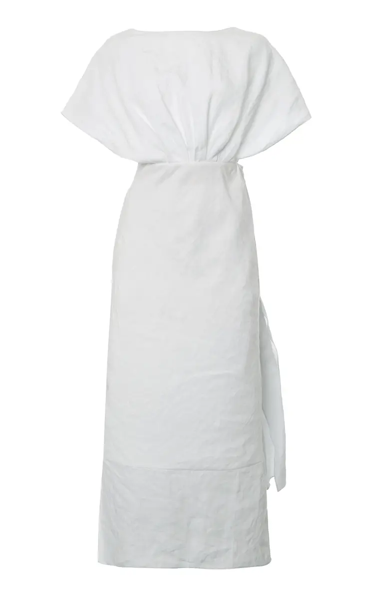 Drape-Detailed Linen Midi Dress Drape-Detailed Linen Midi Dress