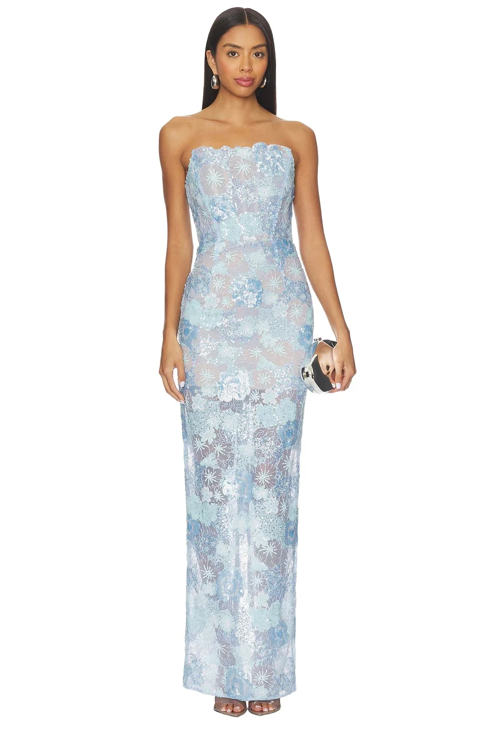 Bronx and Banco Farah Ocean Blue Sequin Maxi Dress